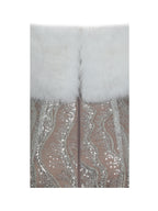 Averie White Fur Off-Shoulder Beige Sequin Mini Dress