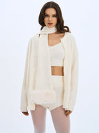 Selene White Wool-Blend Ribbed Knit V-Neck Top