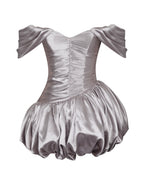 Milena Champagne Ruched Asymmetrical Bubble Mini Dress
