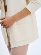 Orla White Wool-Blend Ribbed Knit Cardigan