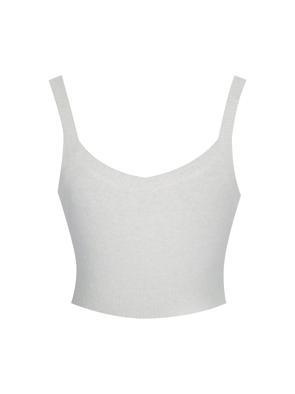 Selene White Wool-Blend Ribbed Knit V-Neck Top