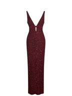 Elora Crimson Sequin Beaded Keyhole Maxi Dress
