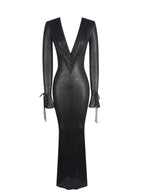 Ilysia Black V-Neck Plunge Snakeskin Mermaid Hem Maxi Dress