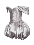 Milena Champagne Ruched Asymmetrical Bubble Mini Dress