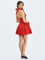 Peyton Ruby Plunging Halter Keyhole Mini Dress