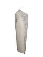 Quimera Almond Beaded Cape Halter Off-Shoulder Maxi Gown
