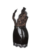 Faris Mahogany Plunging Halter Belted Mini Dress