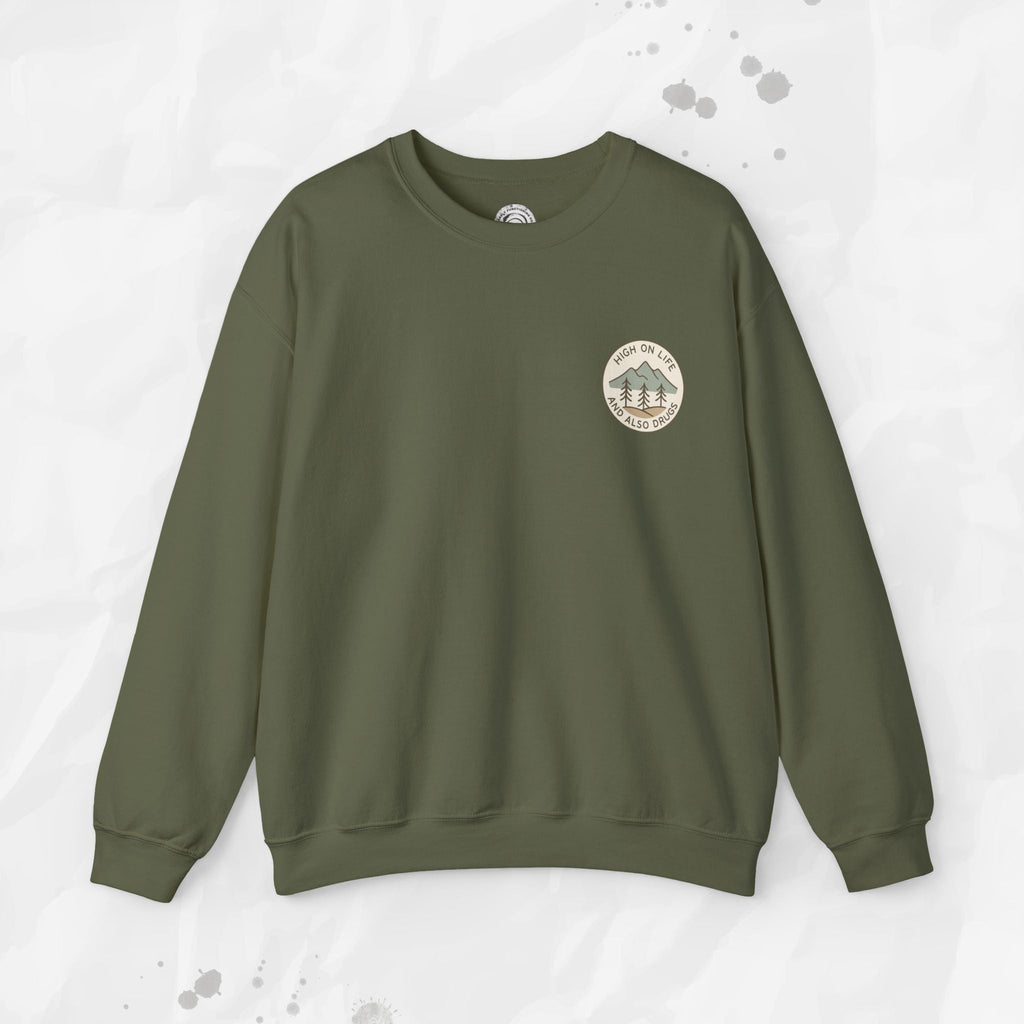 High on Life (and Also Drugs) – Crewneck Sweatshirt (Pocket Print)