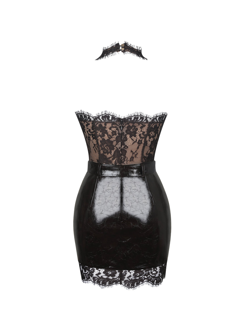 Faris Mahogany Plunging Halter Belted Mini Dress