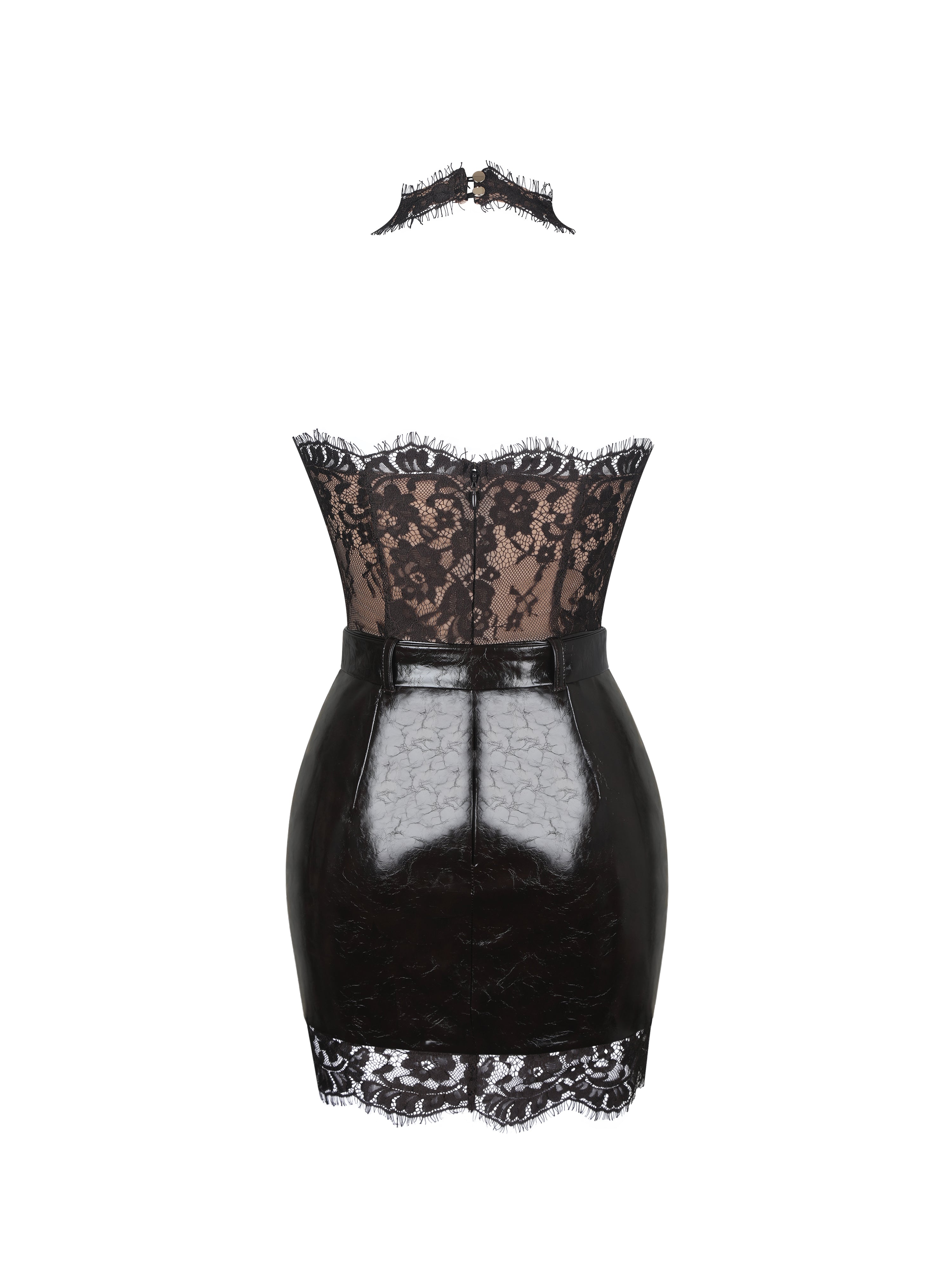 Faris Mahogany Plunging Halter Belted Mini Dress
