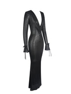 Ilysia Black V-Neck Plunge Snakeskin Mermaid Hem Maxi Dress