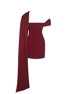 Ovelia Crimson Satin Ribbon Strapless Mini Dress