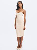 Gracie Butter Yellow Ruched Satin Midi Dress
