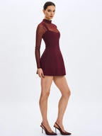 Natasha Burgundy Faux Two-Piece Turtleneck Mini Dress