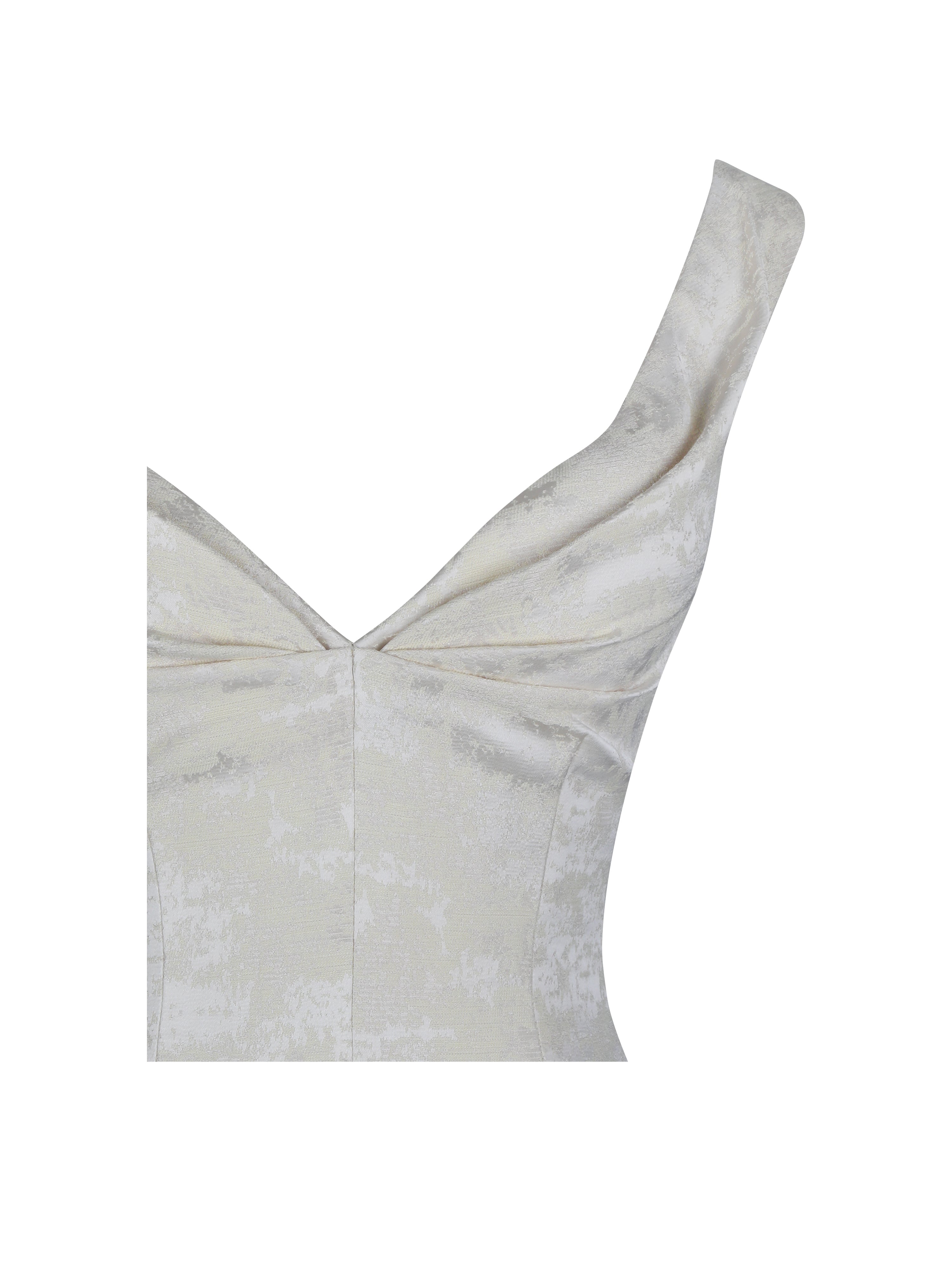 Chelsea Ivory Jacquard Ruched Bust Sweetheart Midi Dress