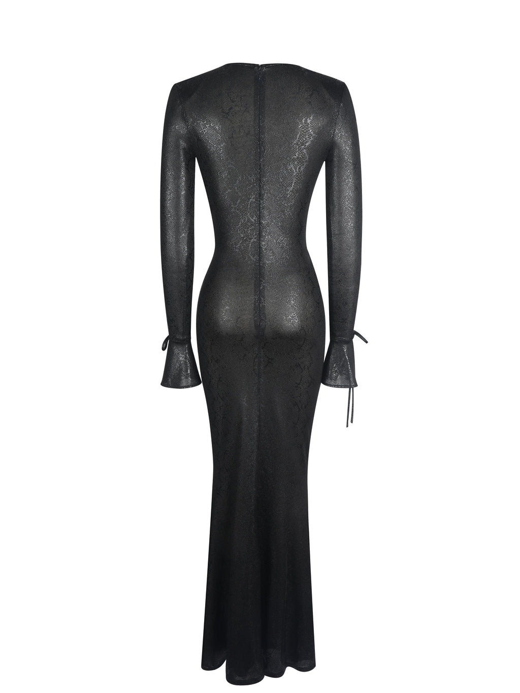 Ilysia Black V-Neck Plunge Snakeskin Mermaid Hem Maxi Dress
