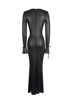 Ilysia Black V-Neck Plunge Snakeskin Mermaid Hem Maxi Dress