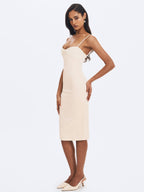 Gracie Butter Yellow Ruched Satin Midi Dress