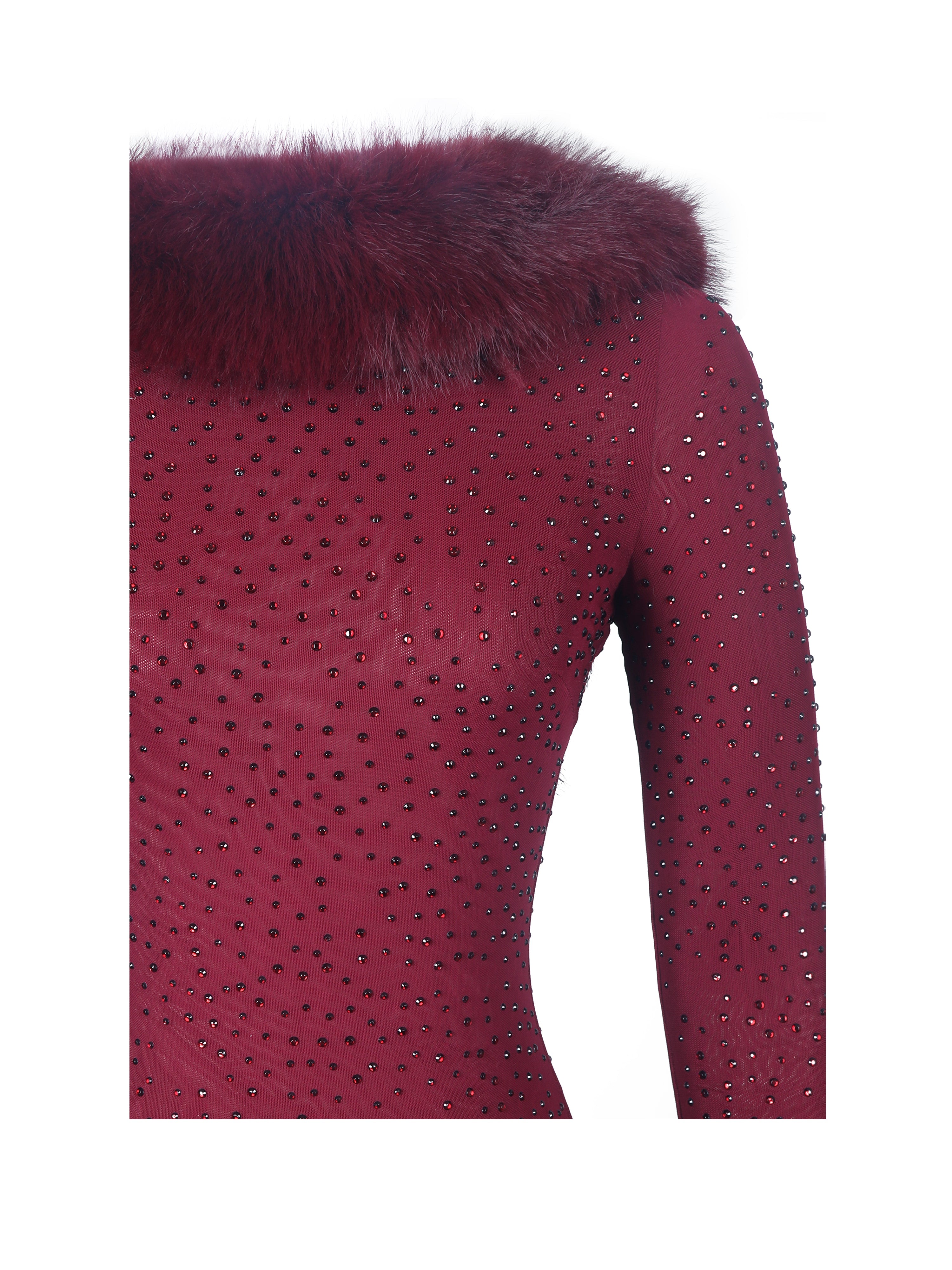 Mellie Burgundy Regular-Length Rhinestone Mesh Low Back Mermaid Gown