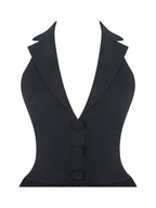 Delaney Black Lapel Halter Midi A-Line Dress