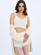 Selene White Wool-Blend Ribbed Knit V-Neck Top