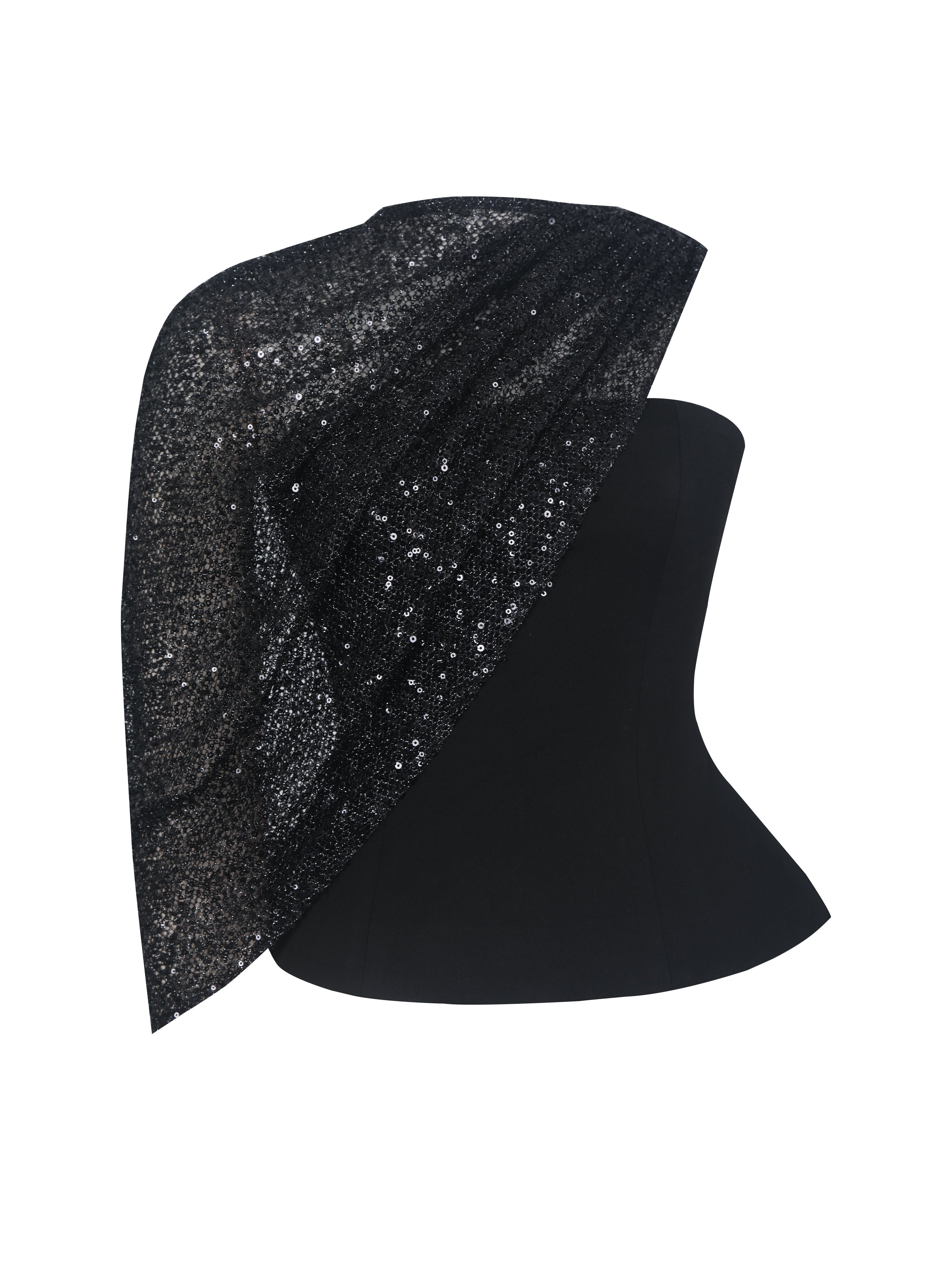 Quinette Black Peplum Top with Beaded Asymmetrical Cape