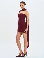 Ovelia Crimson Satin Ribbon Strapless Mini Dress
