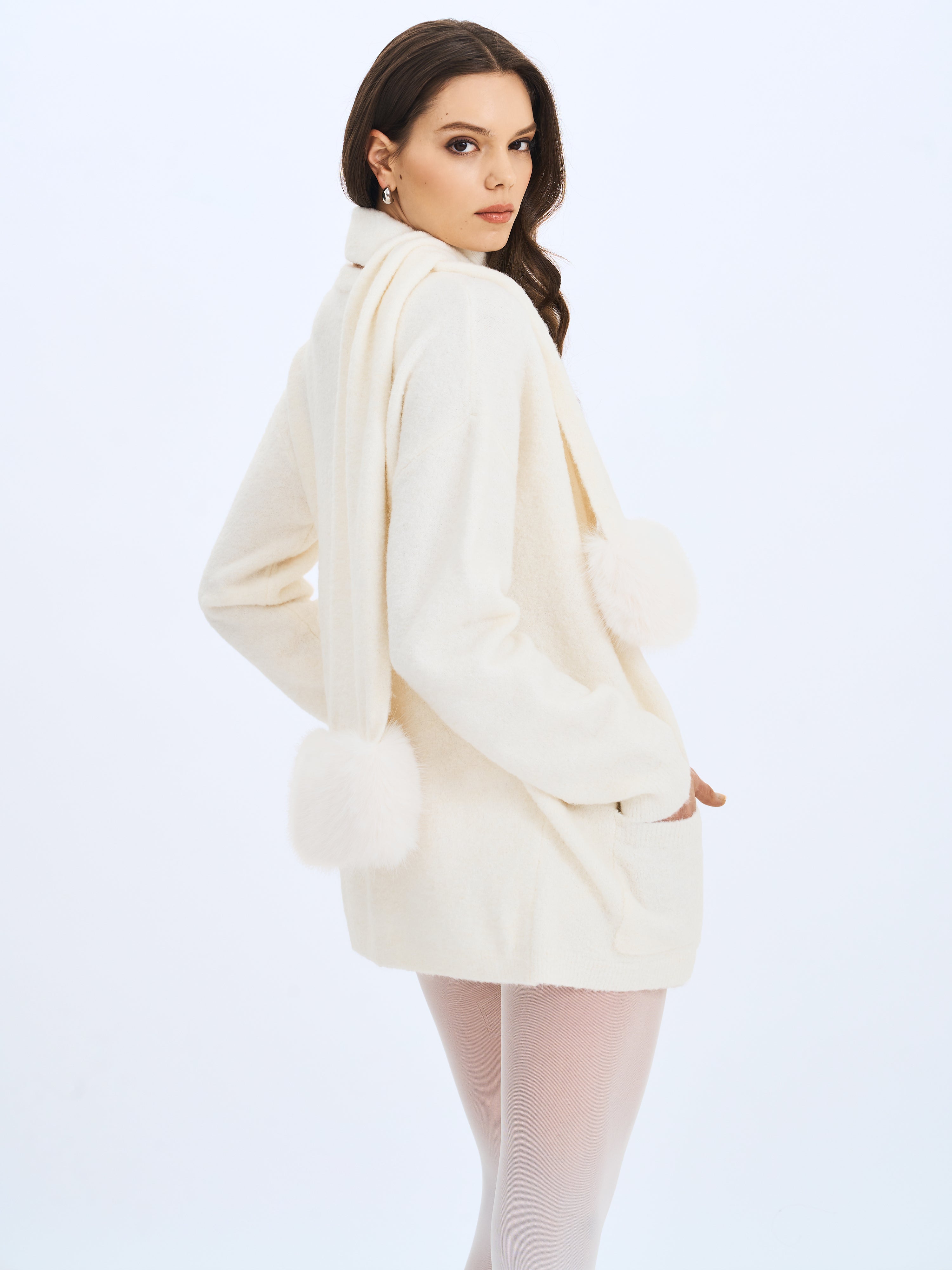 Sera White Wool-Blend Ribbed Knit Mini Shorts