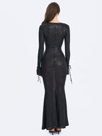 Ilysia Black V-Neck Plunge Snakeskin Mermaid Hem Maxi Dress