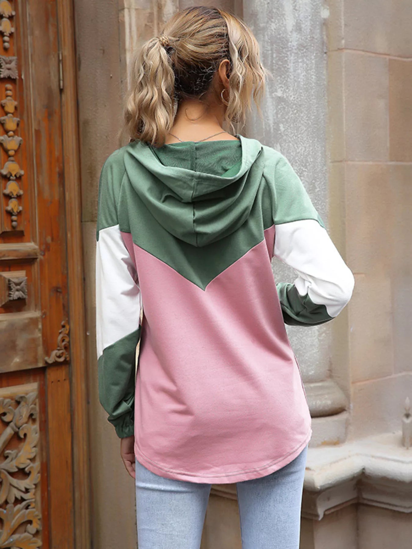 Color Block Casual Long Sleeve Hoodie