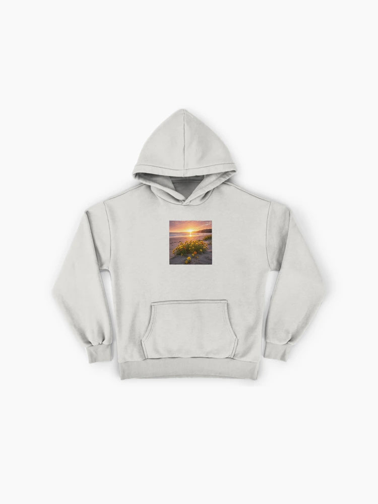 Beach Flower Sunset Hoodie - Tropical Floral Coastal Oversized Top