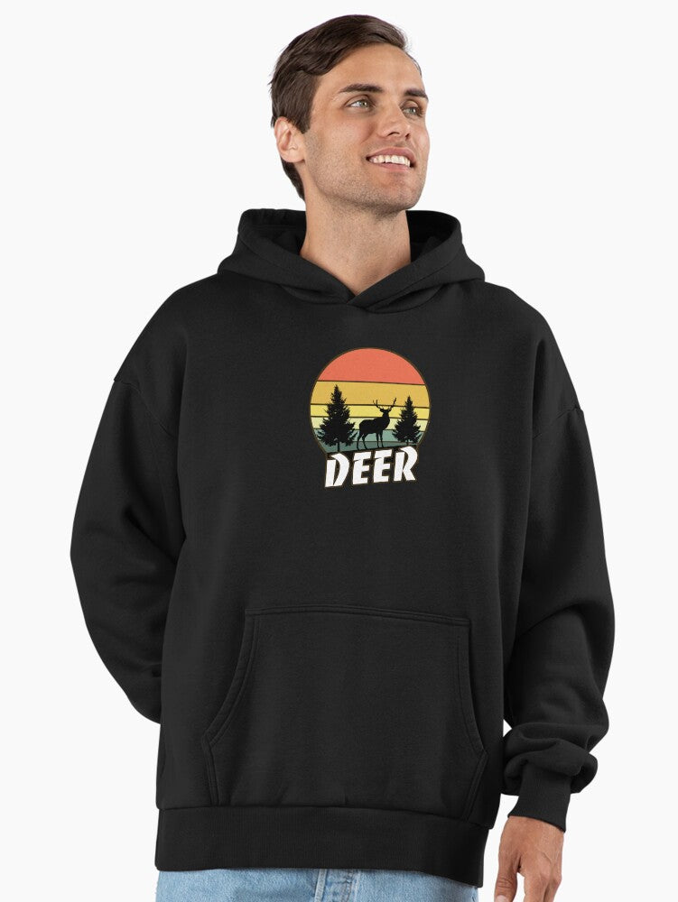 Deer Sunset Silhouette Hoodie - Premium Oversized Hunter Gift Apparel Black