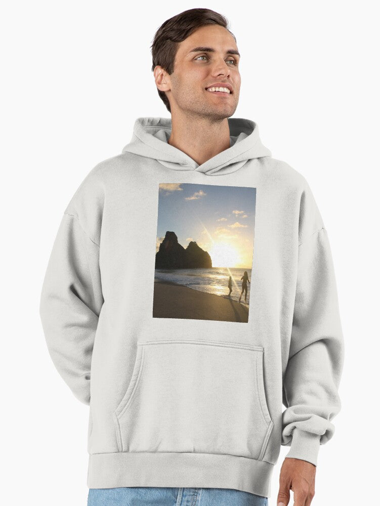 Tropical Beach Sunset Hoodie - Premium Oversized Coastal Art Top Bone