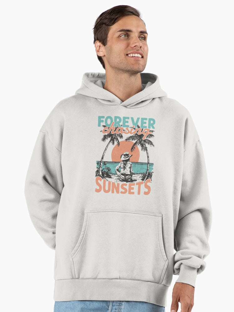 Vintage Beach Sunset Hoodie - Premium Oversized Retro Illustration Bone