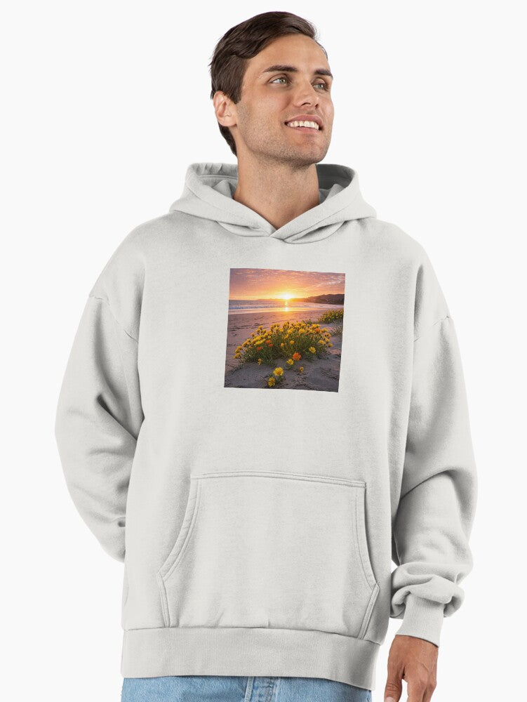 Beach Flower Sunset Hoodie - Tropical Floral Coastal Oversized Top Bone
