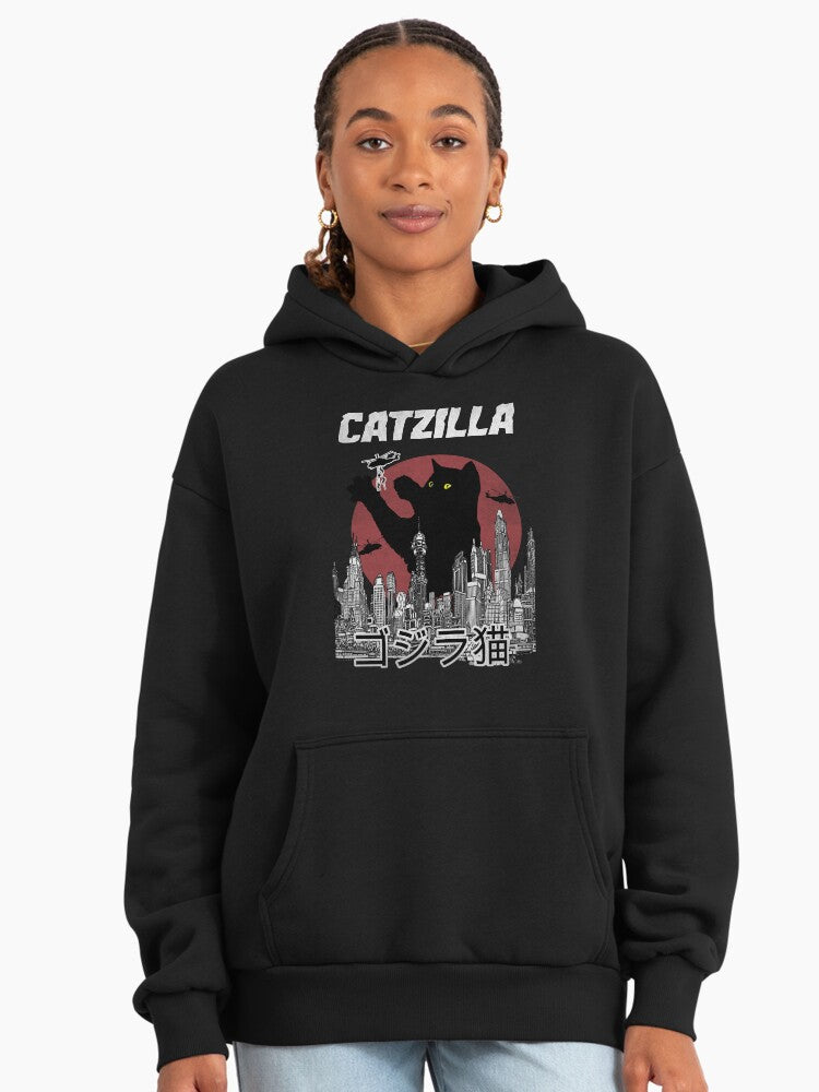 Catzilla Vintage Kaiju Hoodie - Premium Oversized Retro Streetwear Black