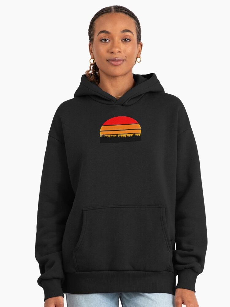 Vintage Tree Sunset Graphic Hoodie - Funny Retro Nature Lover Gift Black