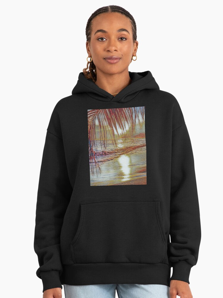 Vintage Galathi Beach Hoodie - Retro Coastal Sunset Resort Wear Black