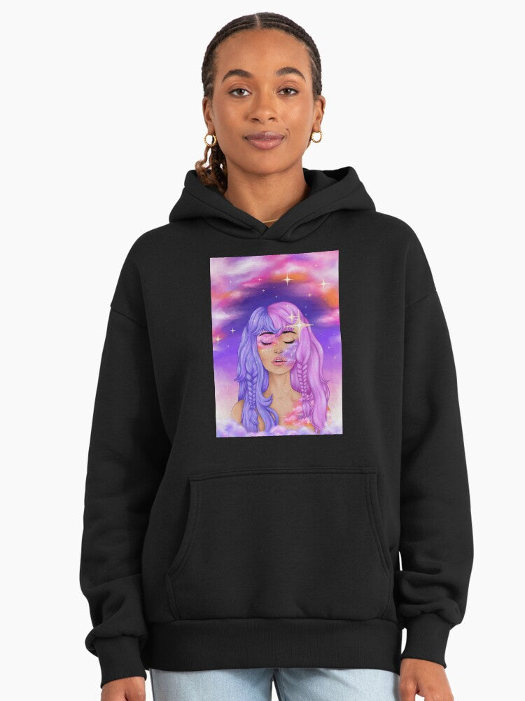 Classic Sunset Scene Hoodie - Premium Oversized Cozy Fleece Pullover Black