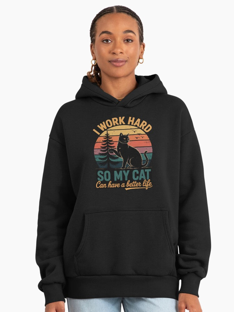 Better Life Cat Sunset Hoodie - Premium Oversized Funny Pet Lover Black