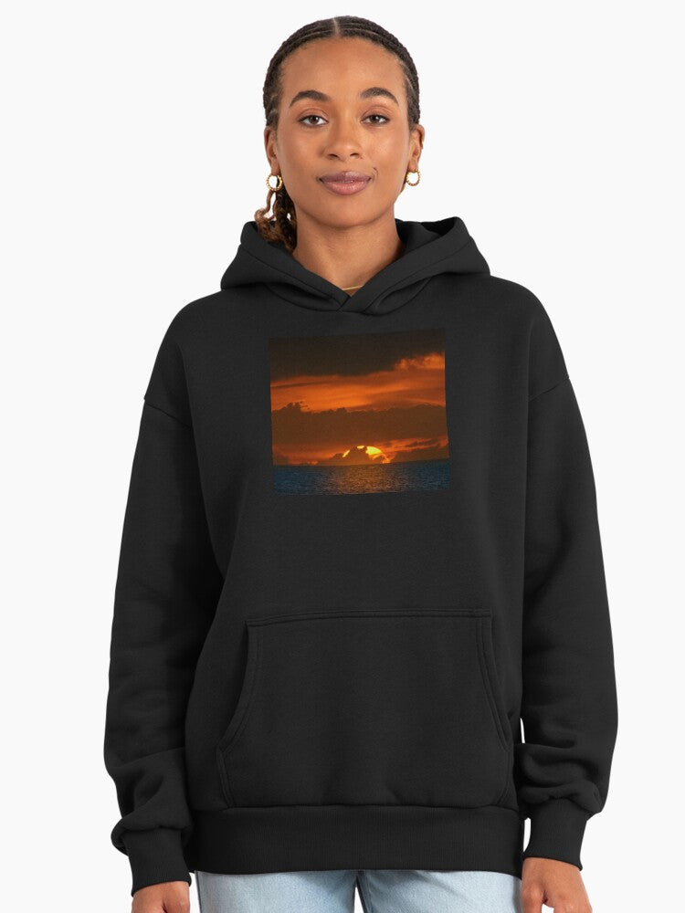 Vivid SUNSET Text Hoodie - Premium Oversized Street Fashion Top Graphite Black