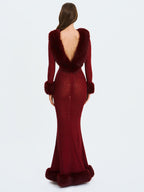 Mellie Burgundy Regular-Length Rhinestone Mesh Low Back Mermaid Gown
